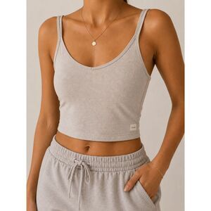 Vuori Halo Performance Crop Tank Built In Bra Taupe Beige Medium Pilates Yoga